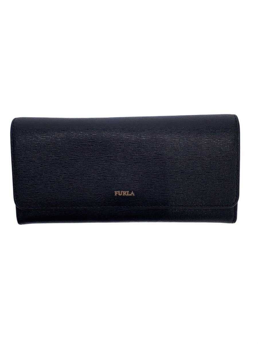 【中古】FURLA◆長財布/レザー/BLK/無地/レディース【服飾雑貨他】