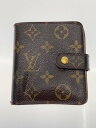 【中古】LOUIS VUITTON◆コンパクト・ジップ_モノグラム・キャンバス_BRW/PVC/BRW/レディース【服飾雑貨他】