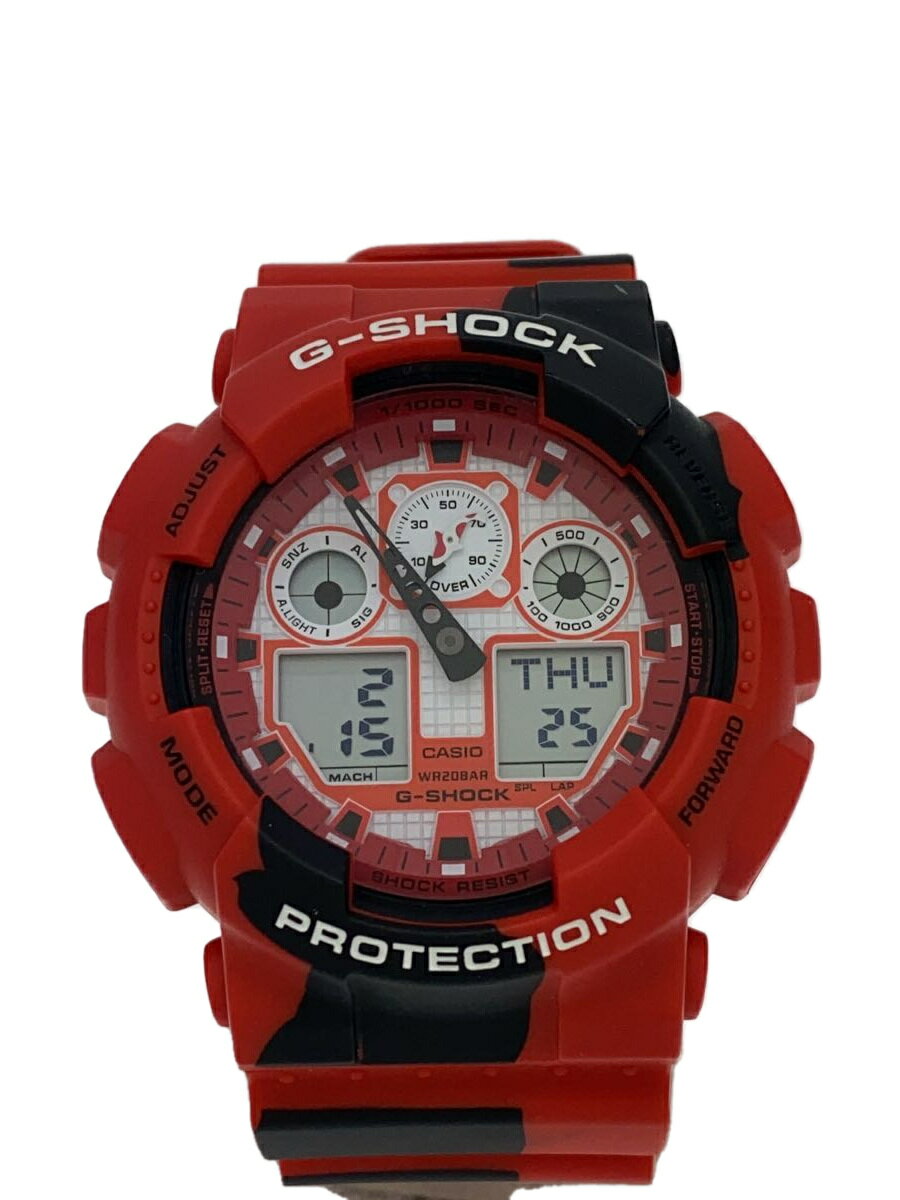 【中古】CASIO◆腕時計/デジアナ/ラバー/RED/RED/ga-100jk【服飾雑貨他】