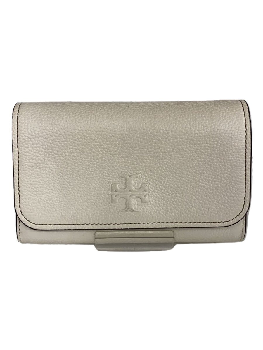 【中古】TORY BURCH◆2WAY/ショルダーウォレット長財布/レザー/CRM/無地/レディース【服飾雑貨他】