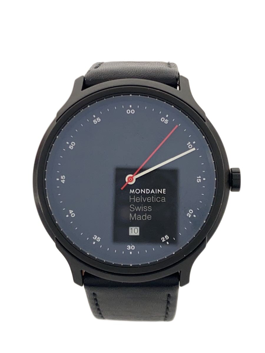 【中古】MONDAINE◆Helvetica/クォーツ腕時計/アナログ/レザー/ブラック/ブラック/SS【服飾雑貨他】