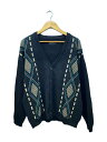 【中古】KINGSIZE◆ARGYLE CARDIGAN/アーガイル柄/カーディガン/L/コットン/BLK/TH-3716【メンズウェア】