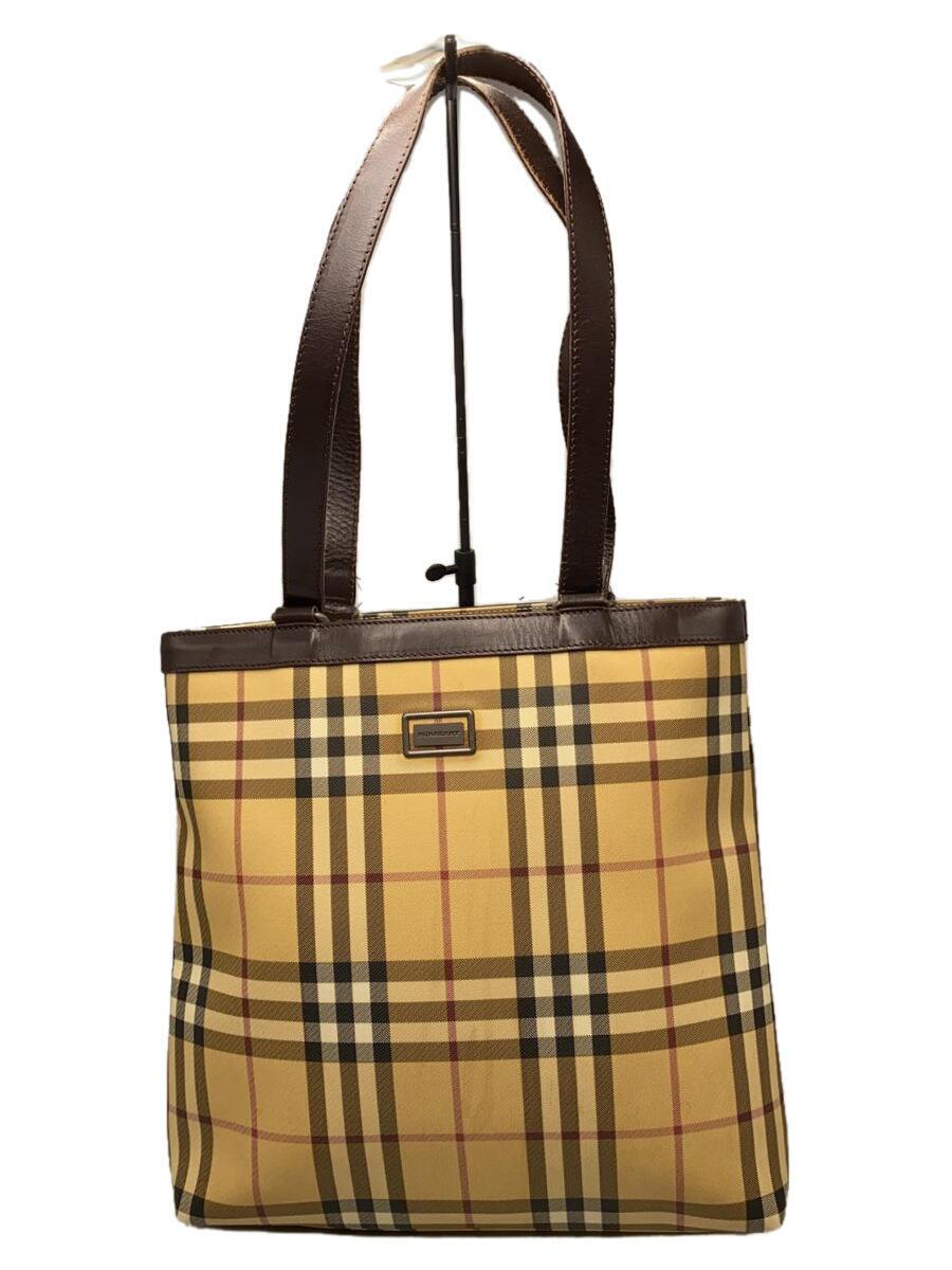 【中古】BURBERRY LONDON◆ハンドバッグ/レザー/BEG/チェック【バッグ】