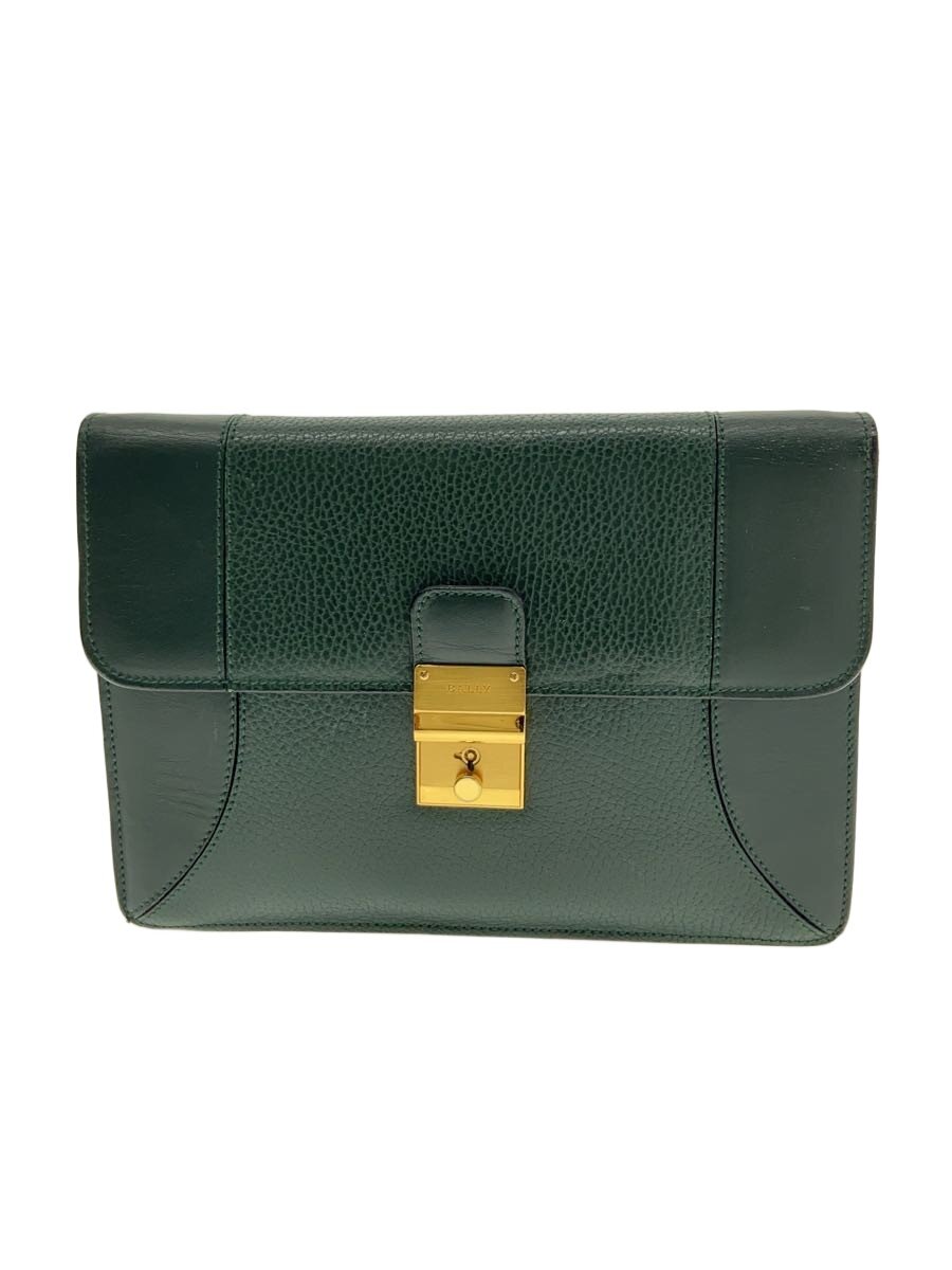 【中古】BALLY◆クラッチバッグ/レザー/GRN/無地/型崩れ有【バッグ】