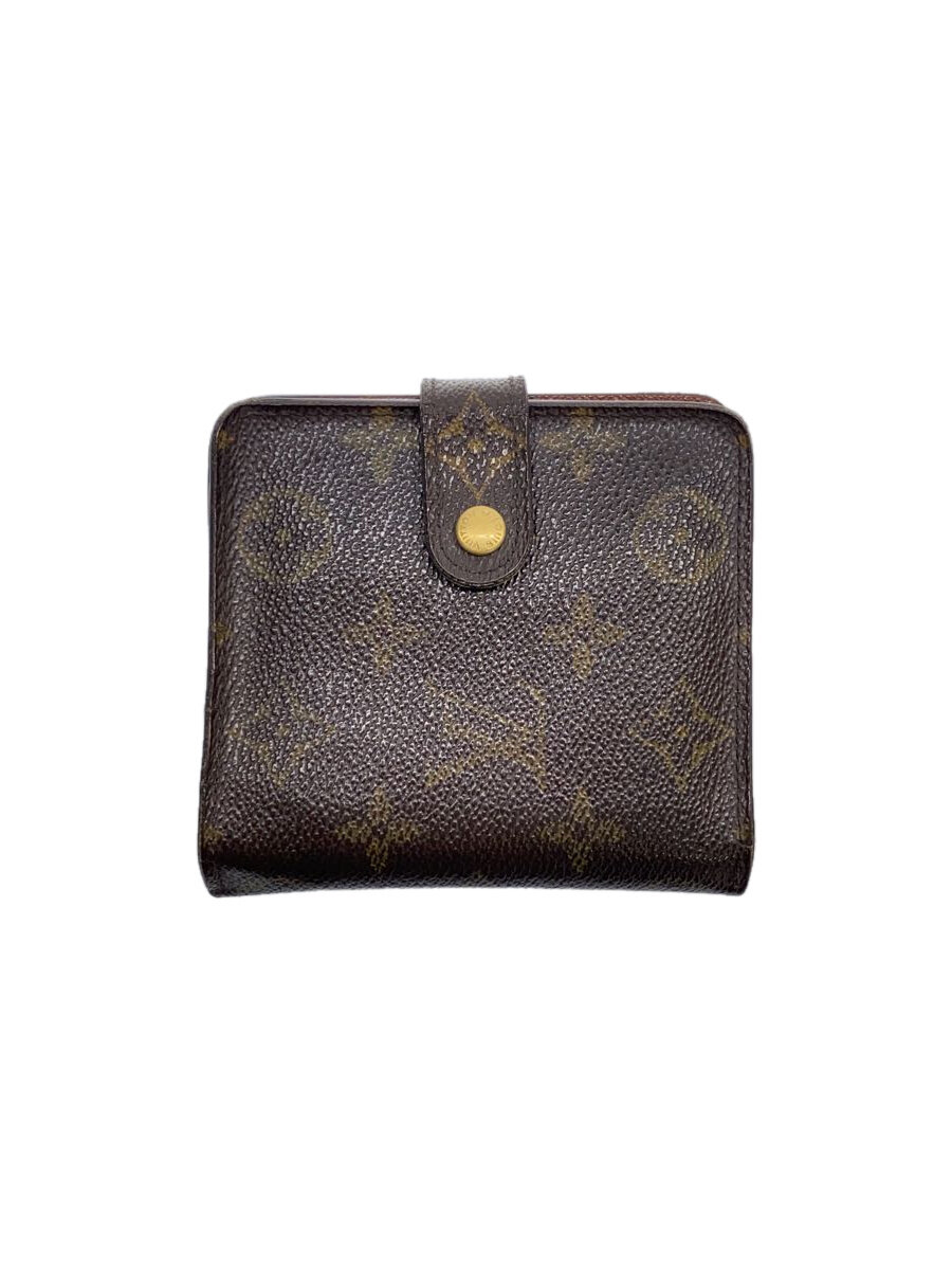【中古】LOUIS VUITTON◆コンパクト・ジップ_モノグラム・キャンバス_BRW/PVC/BRW/レディース【服飾雑貨他】