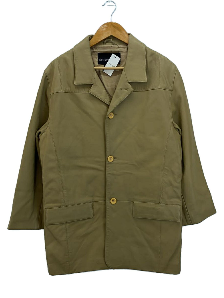 【中古】Kenneth Cole◆レザージャケット・ブルゾン/L/レザー/BEG【メンズウェア】