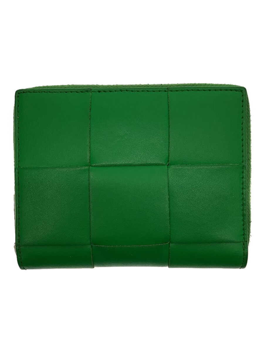 【中古】BOTTEGA VENETA◆2つ折り財布/レザー/GRN/無地/メンズ/649596【服飾雑貨他】