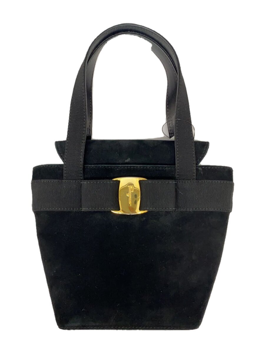 FERRAGAMO - 【中古】Salvatore Ferragamo◆ハンドバッグ/スウェード/BLK/無地/BA216161【バッグ】