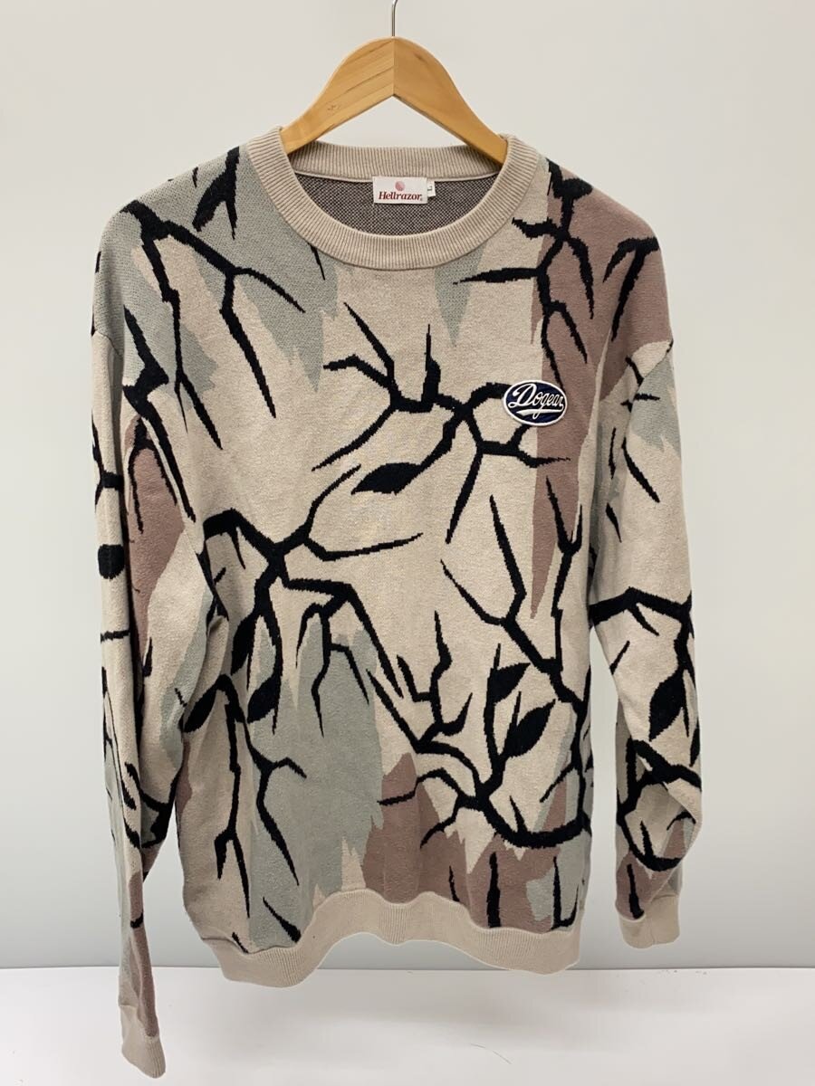 【中古】HELLRAZOR◆ニット・セーター(薄手)/L/コットン/BEG/カモフラ/city tree camo knit sweater1【メンズウェア】