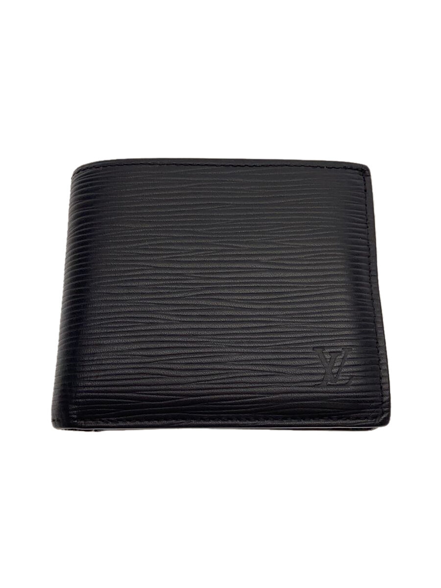 【中古】LOUIS VUITTON◆ポルト・フォイユ・マルコ_エピ_BLK/レザー/BLK/メンズ【服飾雑貨他】