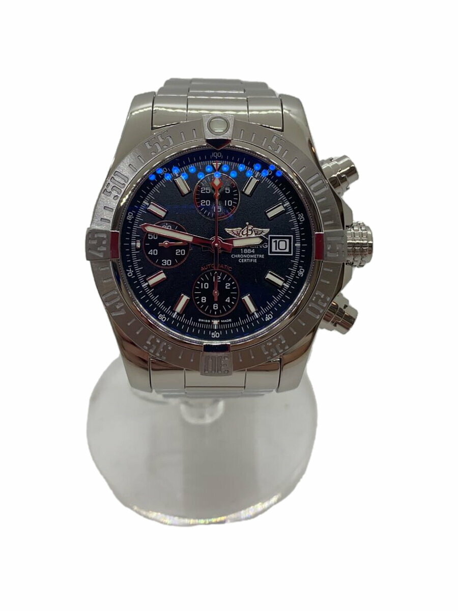 【中古】BREITLING◆自動巻腕時計/アベンジャー/アナログ/A13381/BLK/SLV/SS