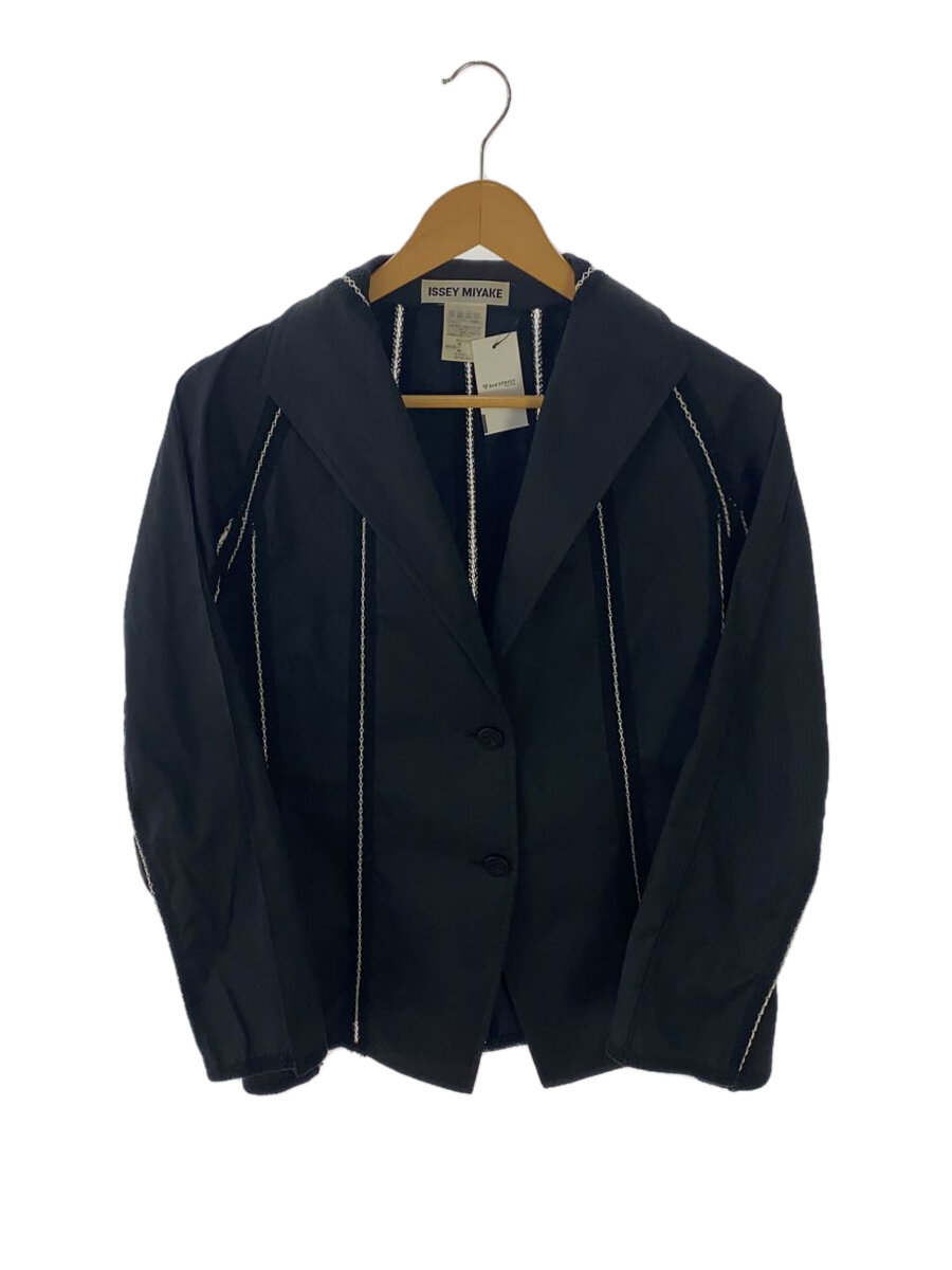 【中古】ISSEY MIYAKE◆テーラードジャケット/2/ポリエステル/BLK/ストライプ/IM21FD008【レディースウェア】