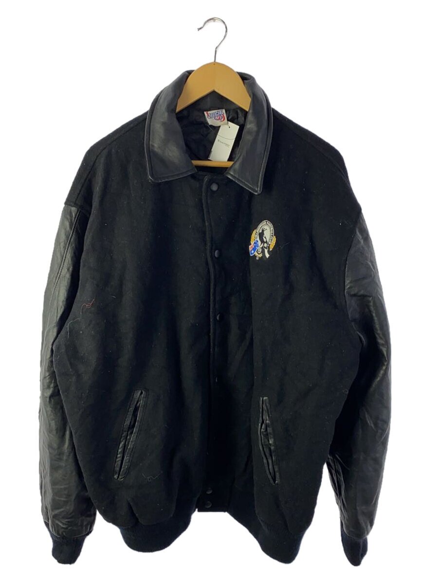 AFL◆COLLING WOOD FOOTBALL CLUB/袖レザー/スタジャン/XXL/ウール/BLK
