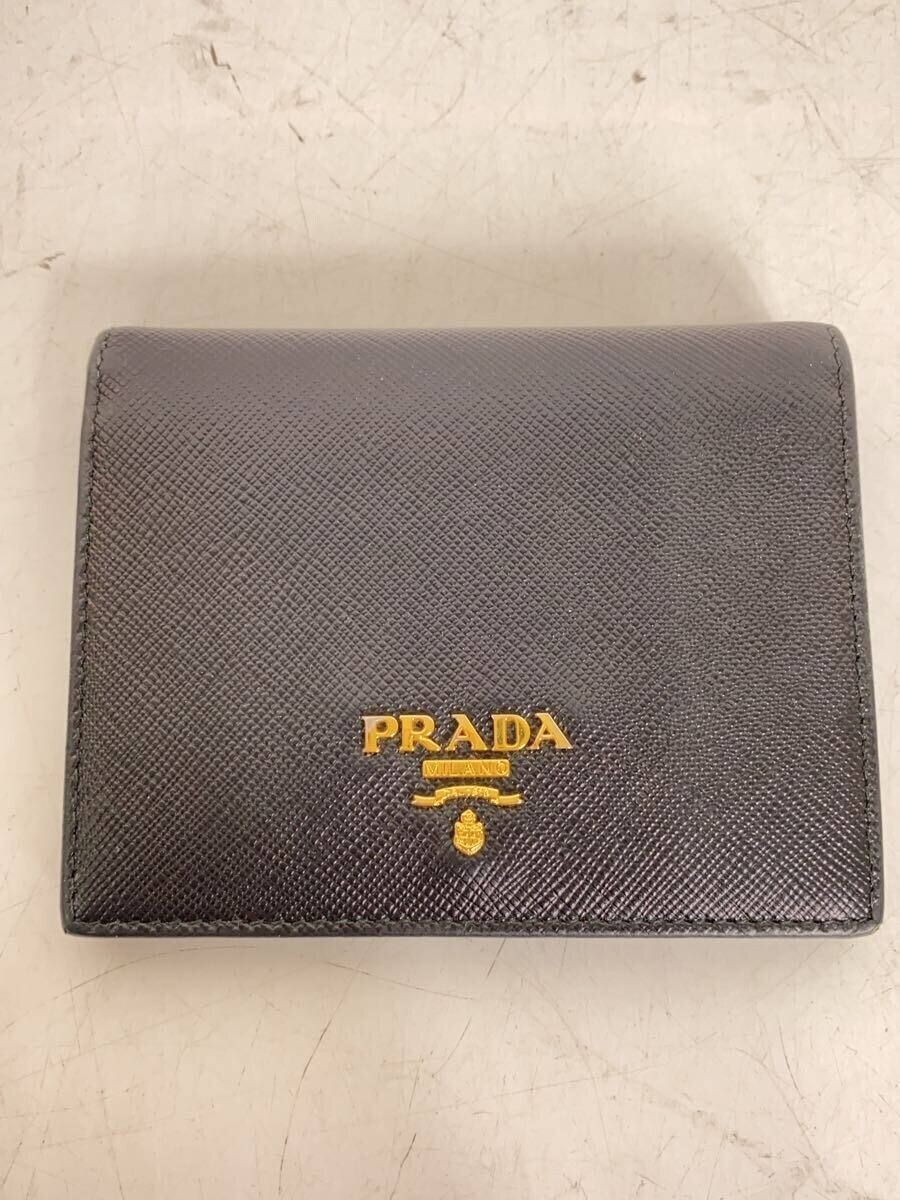 【中古】PRADA◆2つ折り財布/レザー/BLK/レディース【服飾雑貨他】
