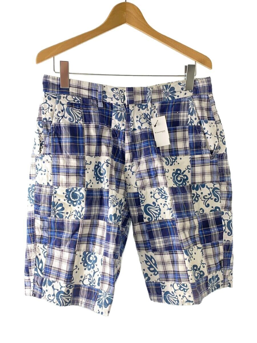 STUSSY◆patchwork short/30/コットン/BLU
