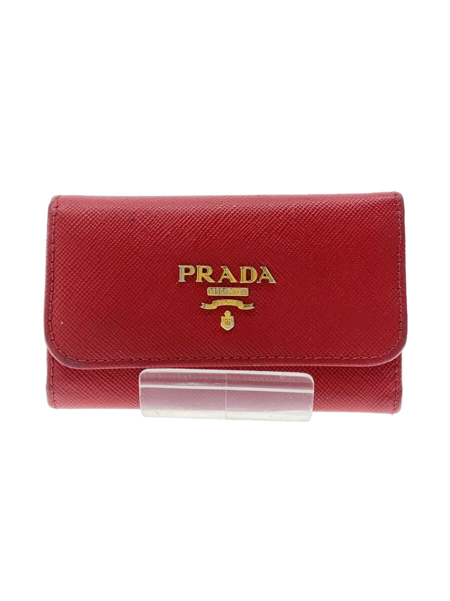 【中古】PRADA◆キーケース/レザー/RED/無地/レディース/SAFFIANO【服飾雑貨他】