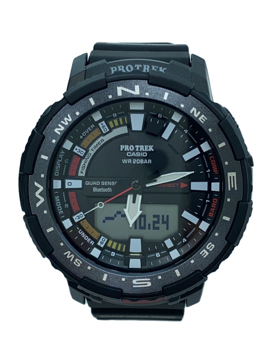 【中古】CASIO◆腕時計/アナログ/ラバー/BLK/PRT-B70/箱有//【服飾雑貨他】