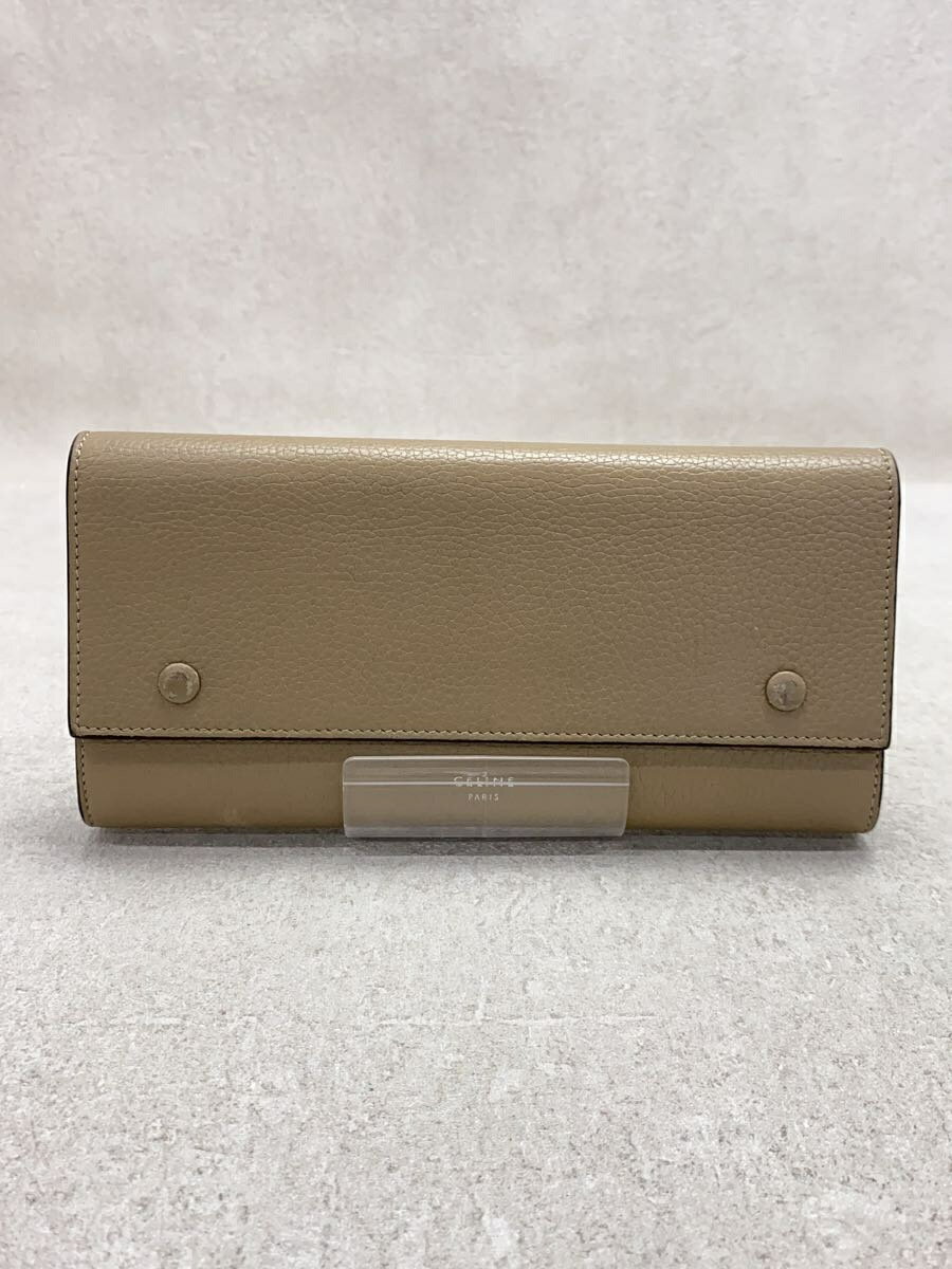 【中古】CELINE◆長財布/レザー/BEG/無地/レディース【服飾雑貨他】