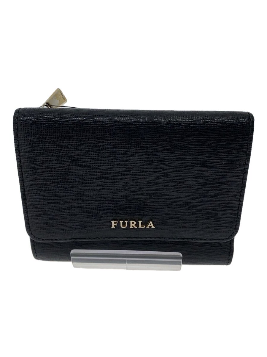 【中古】FURLA◆3つ折り財布/--/BLK/レ�