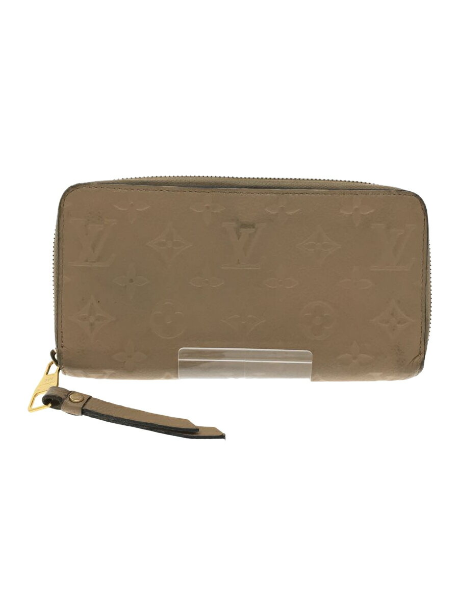 【中古】LOUIS VUITTON◆ジッピー・ウォレット_モノグラム・アンプラント_GRY/レザー/GRY/レディース/使用感・汚れ【服飾雑貨他】