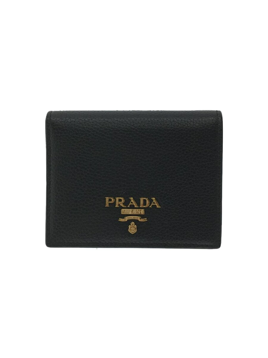 【中古】PRADA◆2つ折り財布/レザー/ブラック/メンズ/1MV204【服飾雑貨他】