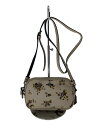 【中古】COACH◆ポーチ/レザー/CRM/花柄【バッグ】