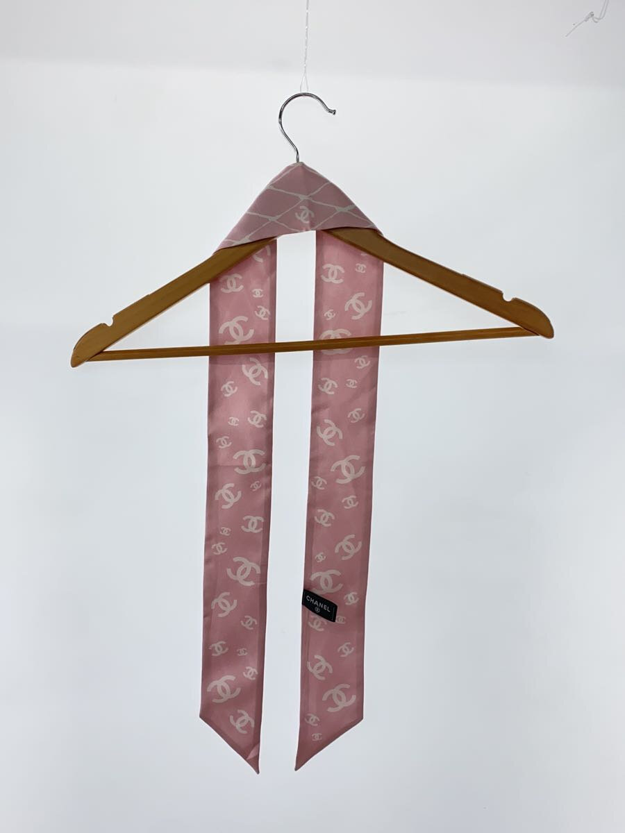 【中古】CHANEL◆23SS/ツイルスカーフ/ヘアバンド/シルク/ピンク/総柄/レディース【服飾雑貨他】