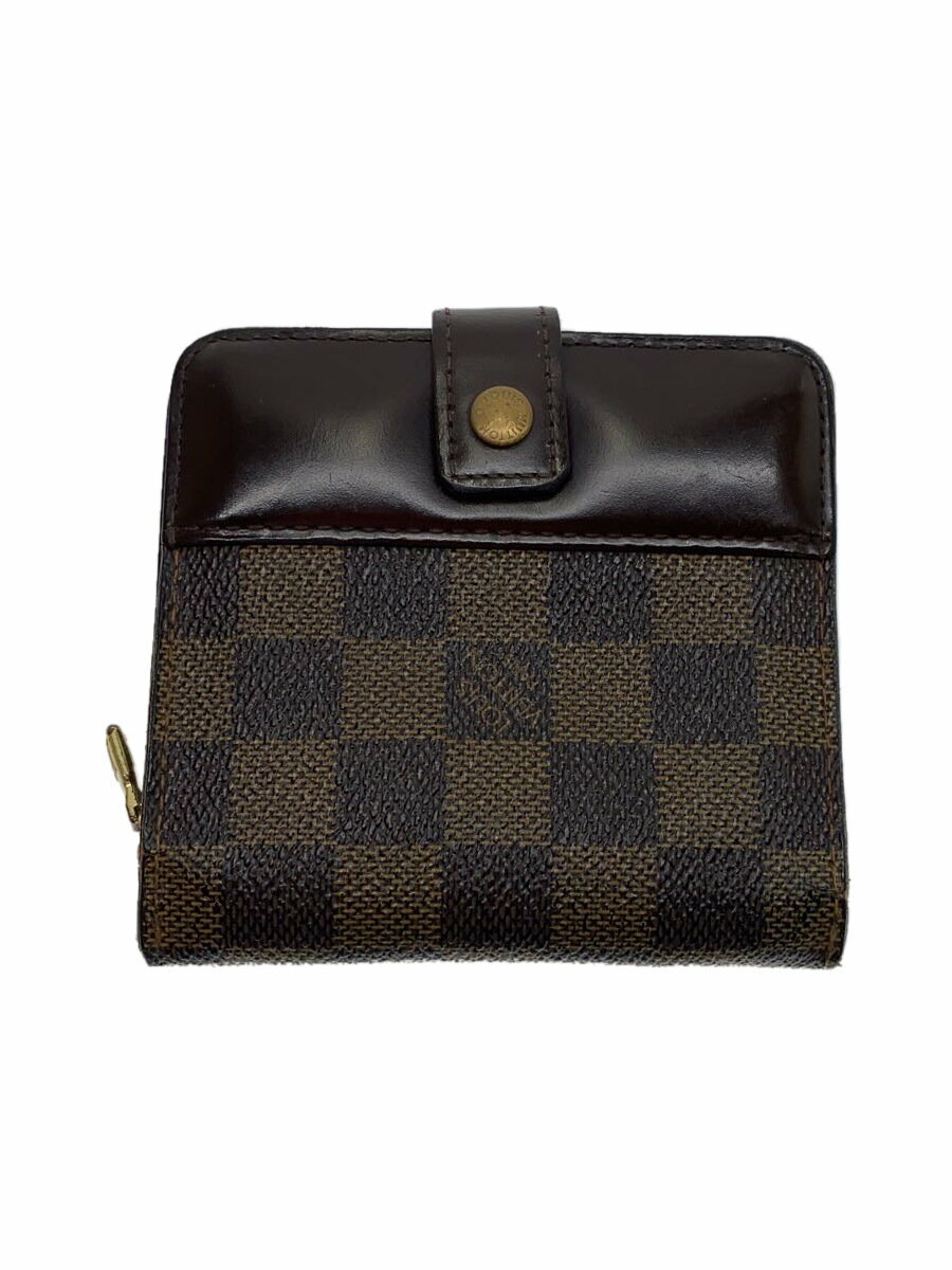 【中古】LOUIS VUITTON◆コンパクト・ジップ_ダミエ・エベヌ_BRW/PVC/BRW/レディース/N61668【服飾雑貨他】