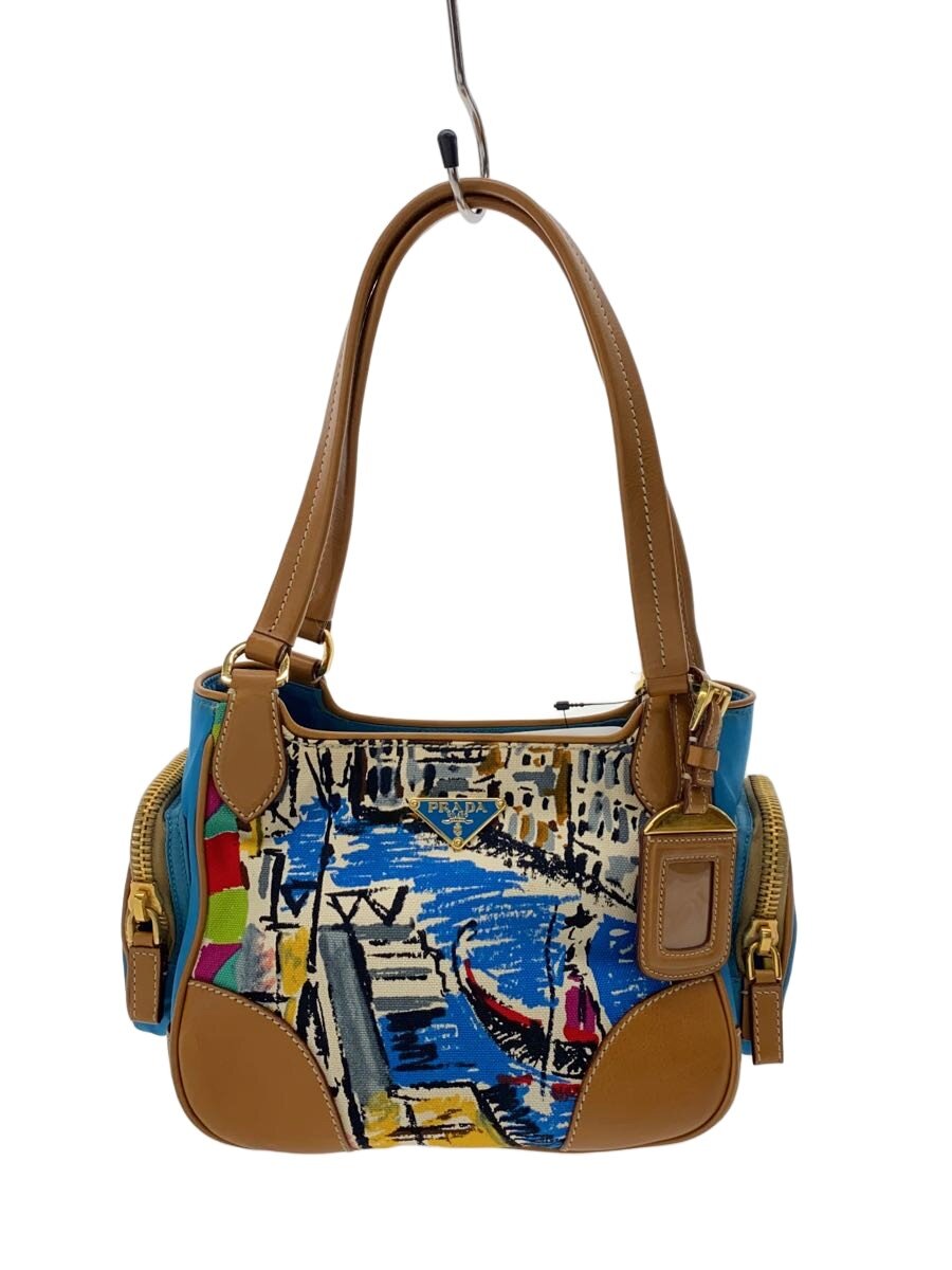 PRADA - 【中古】PRADA◆05s/CANAPA ST.VENEZ GIADA/ハンドバッグ/キャンバス/BLU/総柄/BR2522【バッグ】