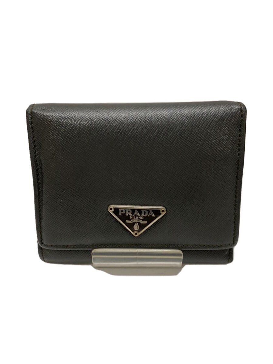 【中古】PRADA◆3つ折り財布/レザー/GRY/レディース【服飾雑貨他】