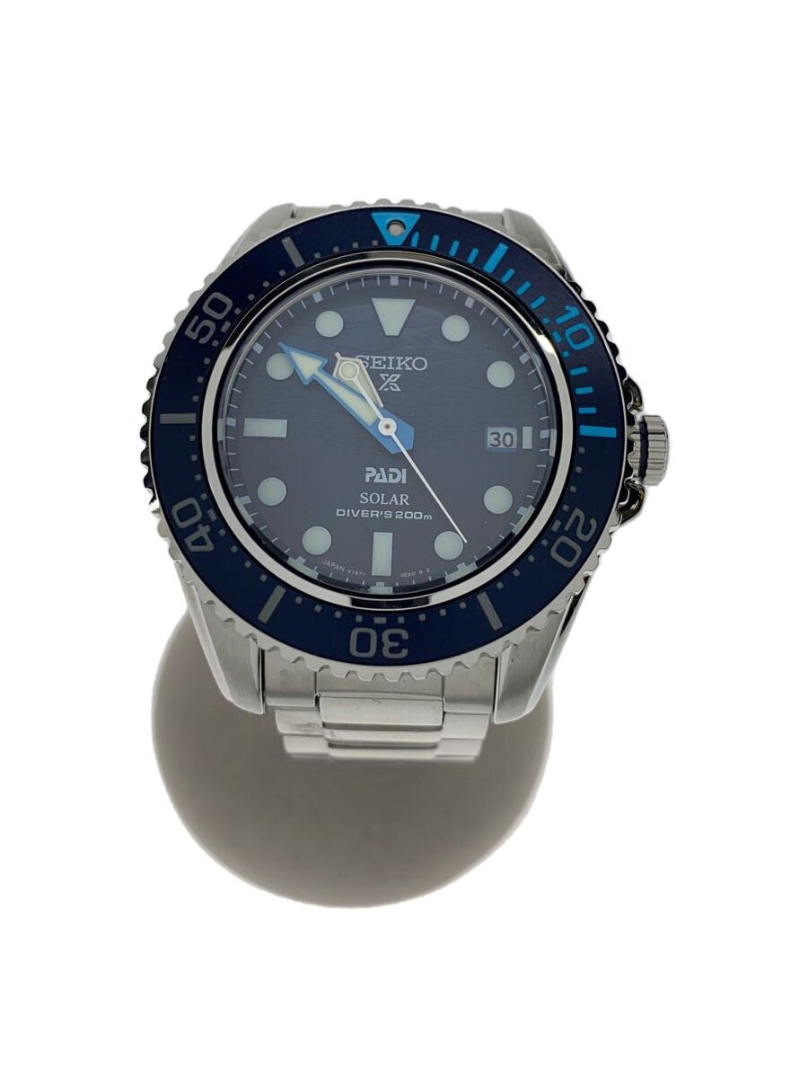 【中古】SEIKO◆ソーラー腕時計/アナログ/ステンレス/NVY/SLV/V157-0DS0【服飾雑貨他】