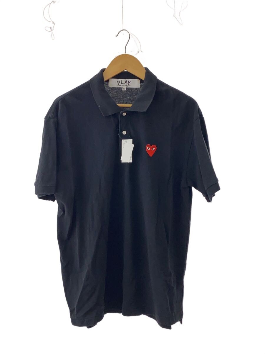 【中古】PLAY COMME des GARCONS◆ポロシャツ/XXL/コットン/BLK/無地/AX-T006【メンズウェア】