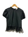 【中古】noir kei ninomiya◆綿ポンチ×ナイロンチュールTシャツ/L/コットン/ブラック/3M-T002【レディースウェア】