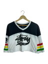 【中古】STUSSY◆00s/WORLD TRIBE/ショート丈/7分袖カットソー/M/コットン/WHT/プリント【レディースウェア】