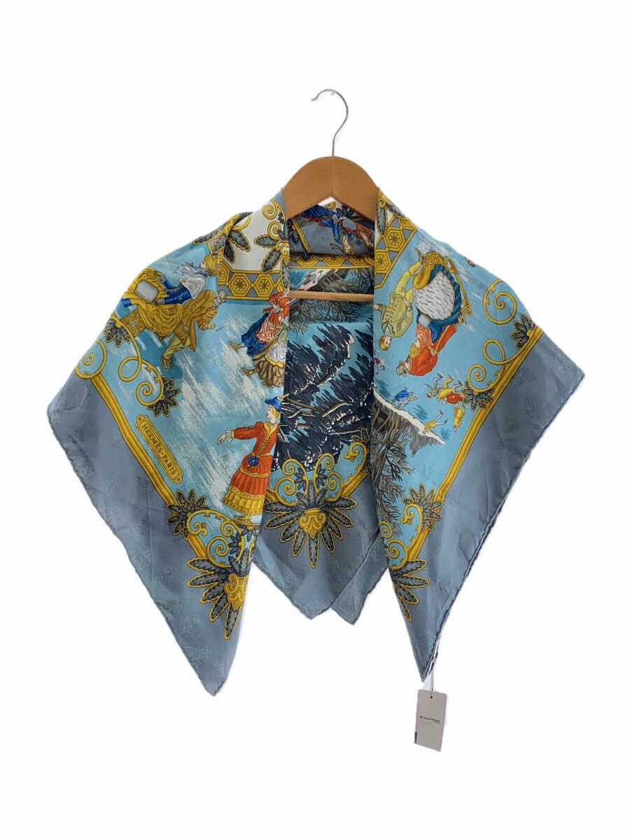 【中古】HERMES◆カレ90/Joies d Hiver/冬の愉しみ/汚れ有/スカーフ/シルク/BLU/レディース//【服飾雑貨他】