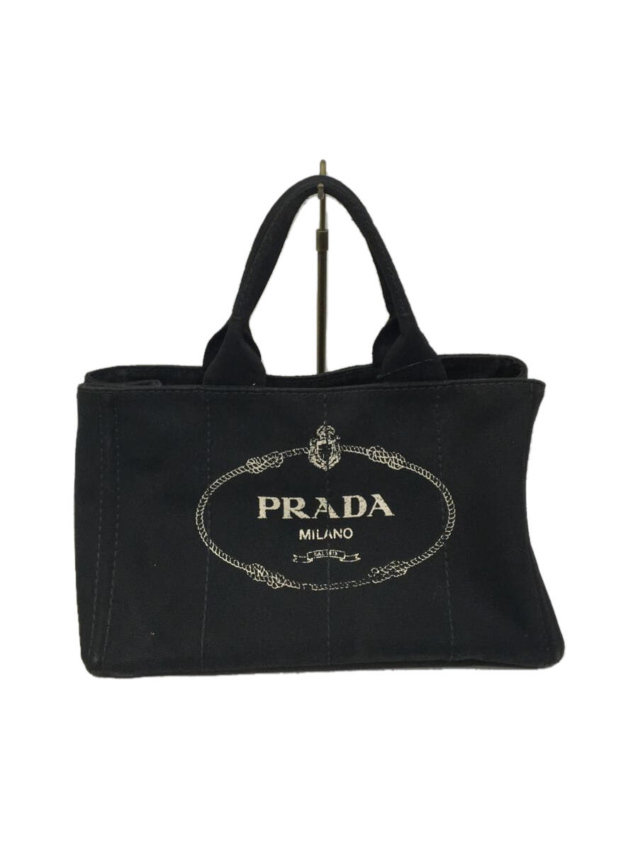 【中古】PRADA◆ハンドバッグ/キャンバス/BLK/D4V6J3T【バッグ】