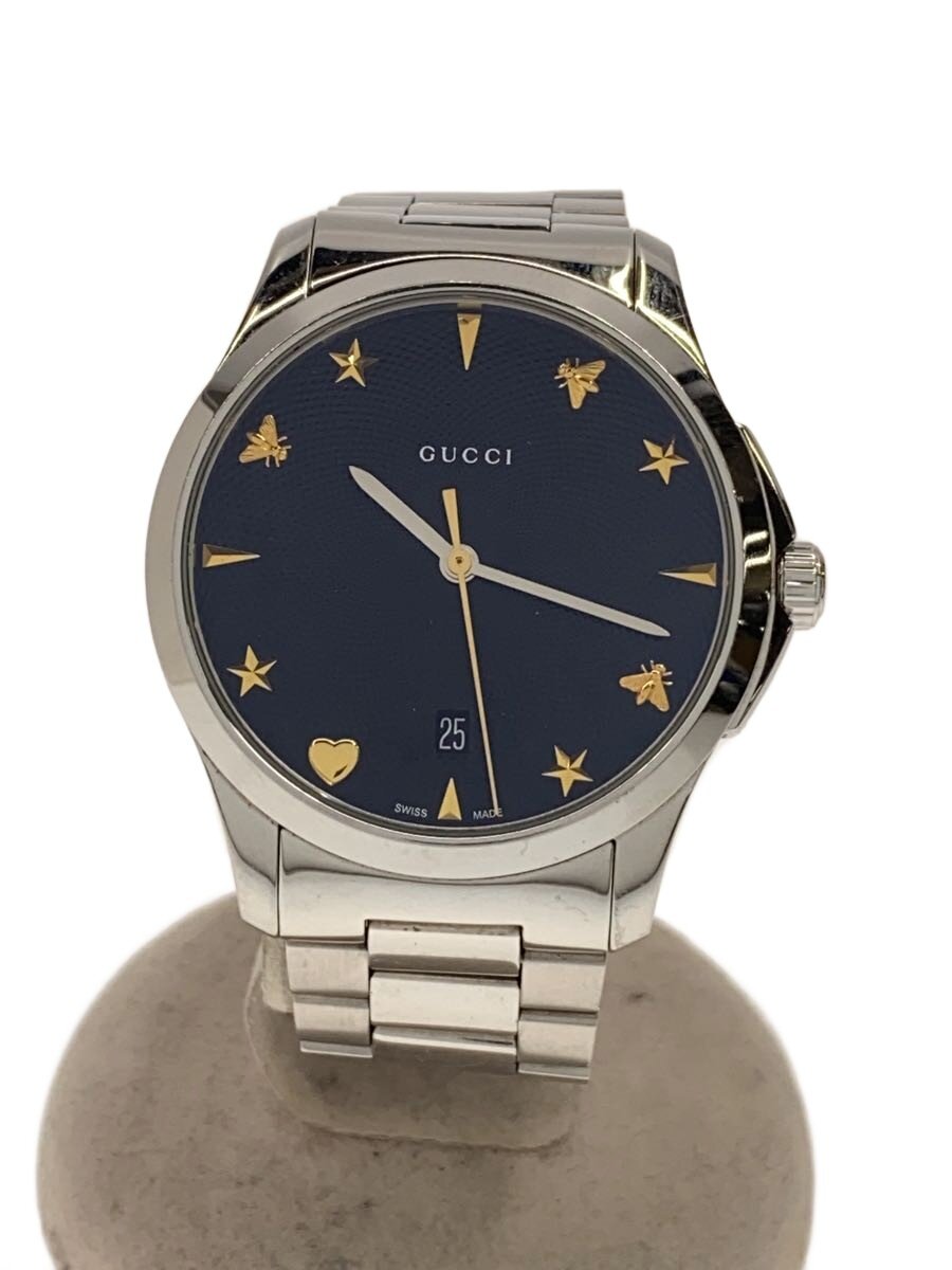 【中古】GUCCI◆G-Timeless/クォーツ腕時計/アナログ/ステンレス/BLK/SLV/SS/126.4//【服飾雑貨他】