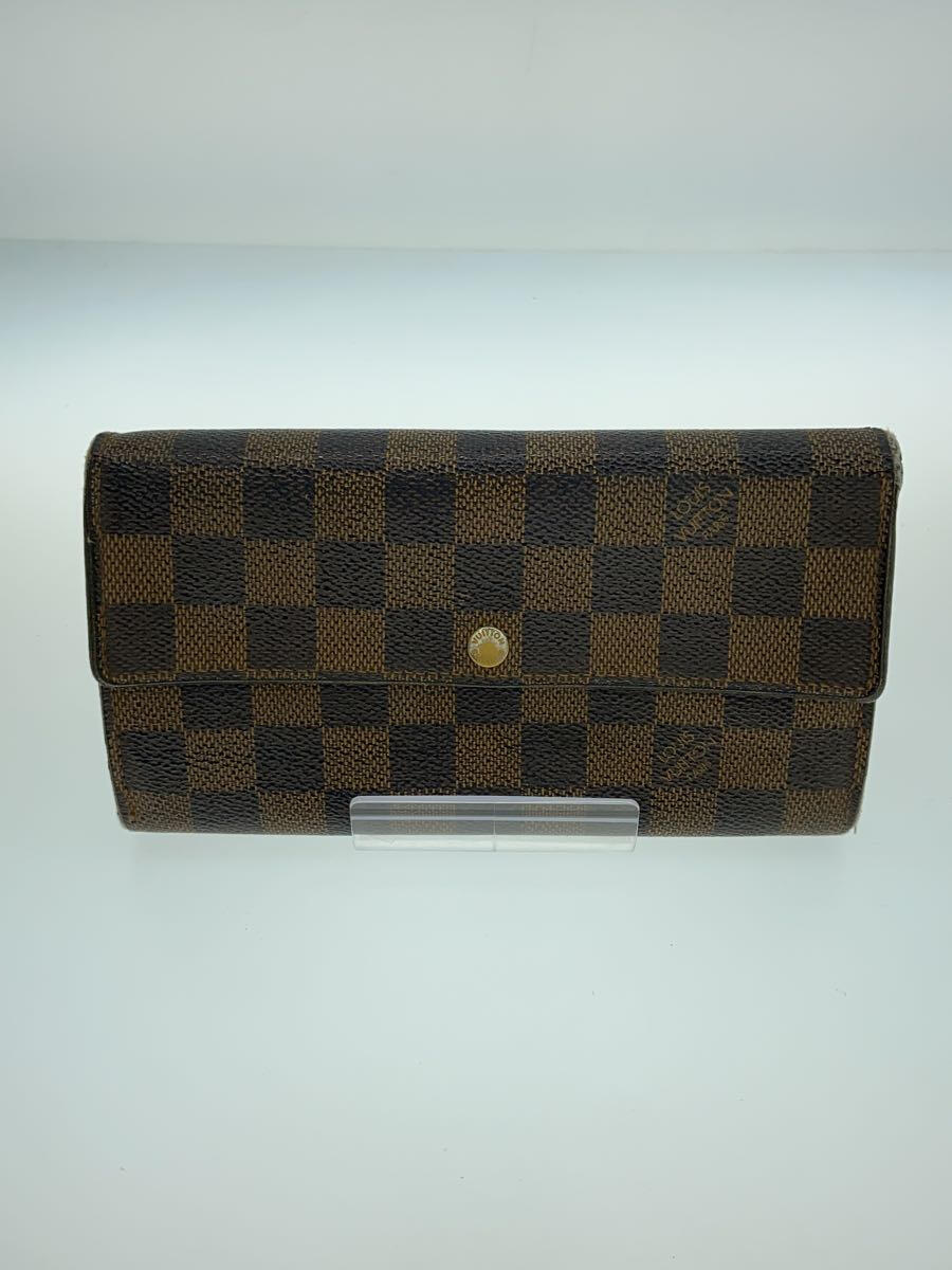 【中古】LOUIS VUITTON◆ポシェット・ポルト・モネ・カルト・クレディ_ダミエ・エベヌ_BRW/PVC/BRW/レディース【服飾雑貨他】