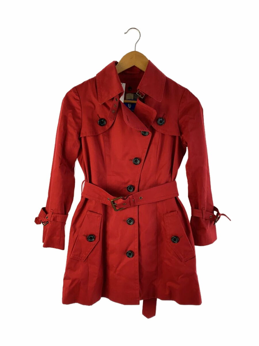 【中古】BLUE LABEL CRESTBRIDGE◆トレンチコート/36/コットン/RED/無地/55A01-400-15【レディースウェア】