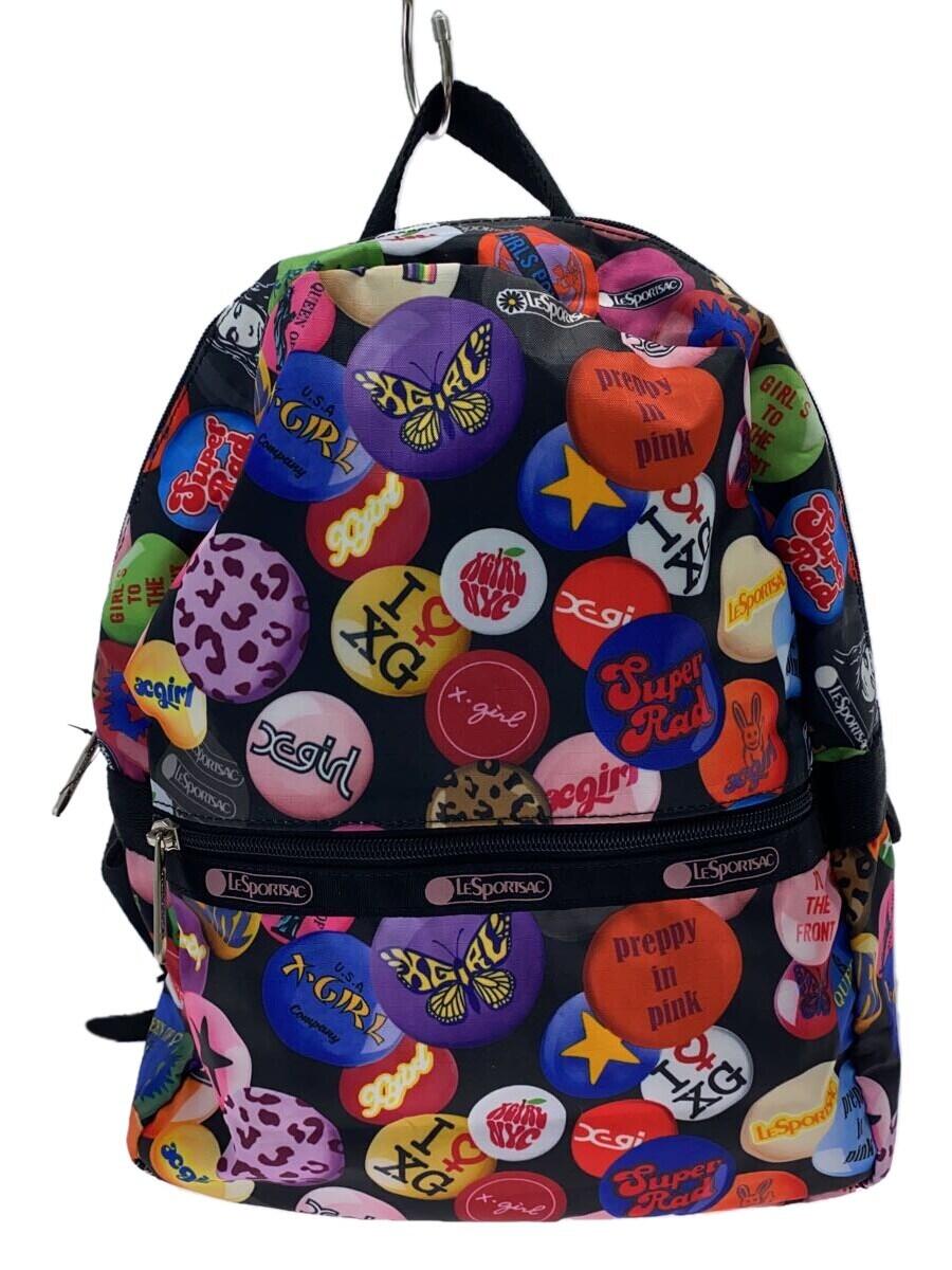 【中古】LESPORTSAC◆リュック/SMALL CARRIER BACKPACK/缶バッジ柄/ナイロン/マルチカラー【バッグ】