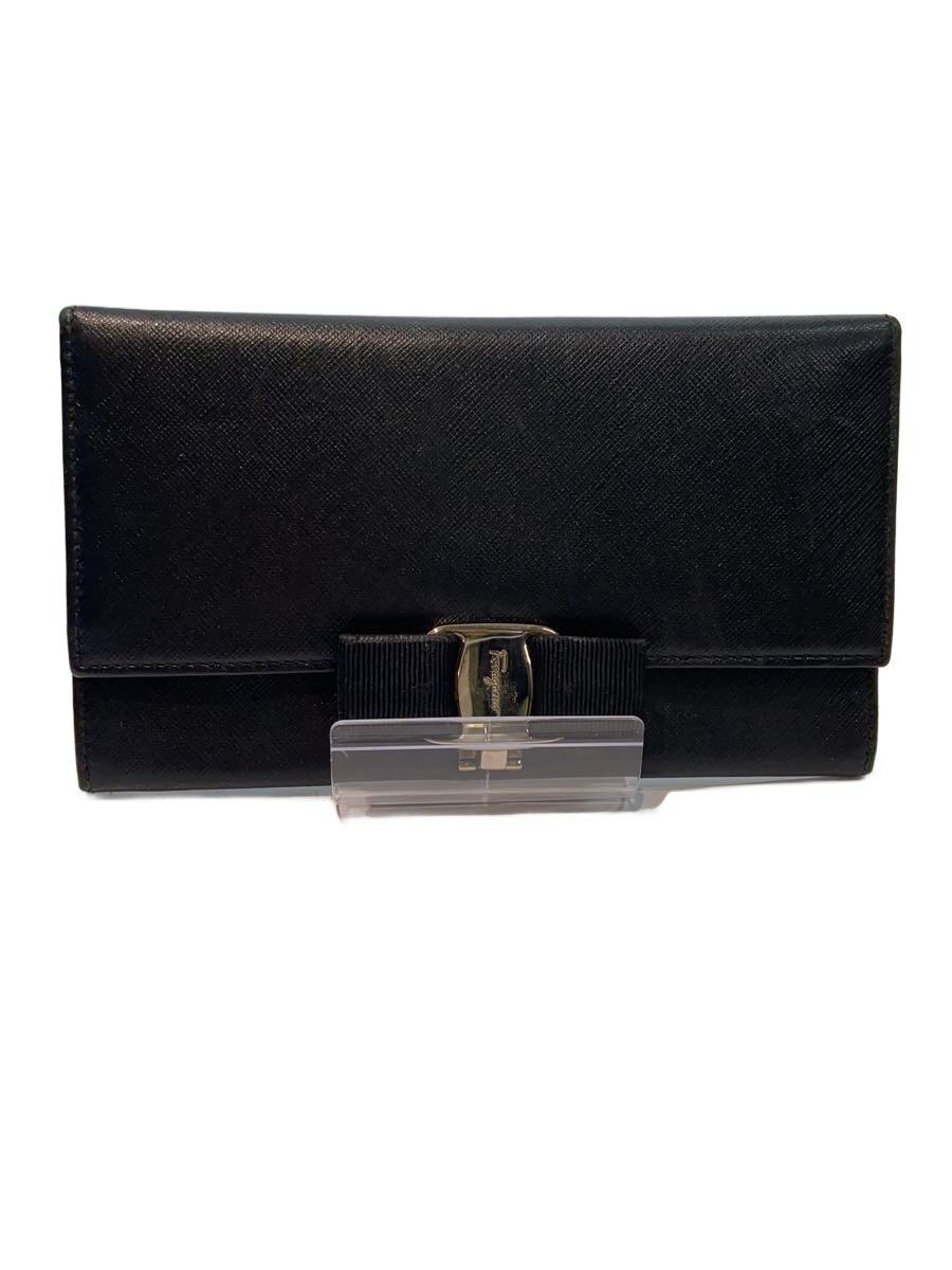【中古】Salvatore Ferragamo◆長財布/--/BLK/無地/レディース/IY-22C690【服飾雑貨他】