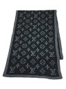 【中古】LOUIS VUITTON◆エシャルブニットモノグラムストライプ/マフラー/ウール/BLK/総柄/メンズ/M76819【服飾雑貨他】
