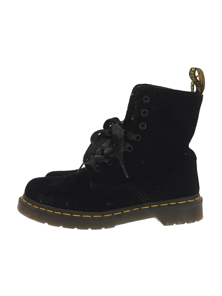 【中古】Dr.Martens◆レースアップブーツ/UK4/BLK/ベロア【シューズ】