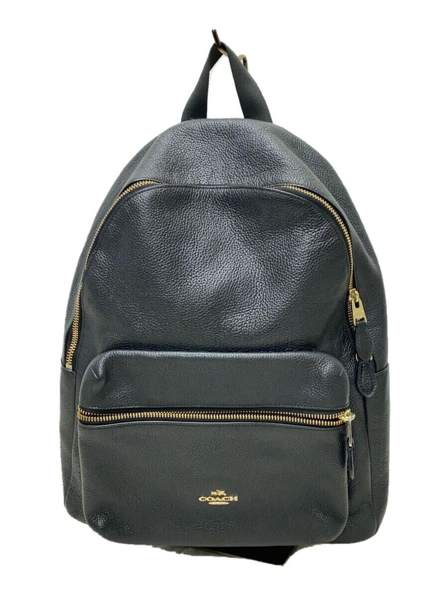 【中古】COACH◆リュック/レザー/BLK/無地【バッグ】