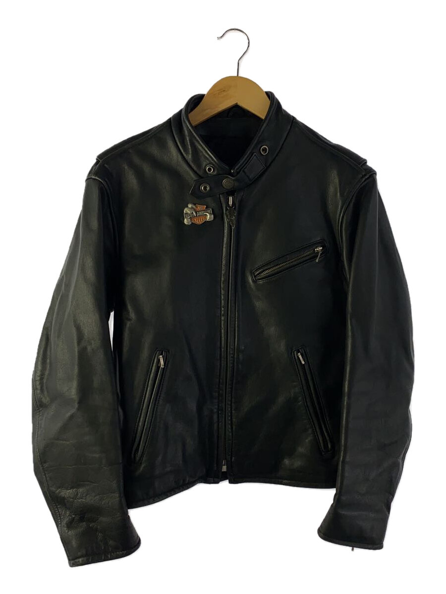 【中古】HARLEY DAVIDSON◆レザージャケット・ブルゾン/M/牛革/BLK/擦れ/裏地破れ【メンズウェア】