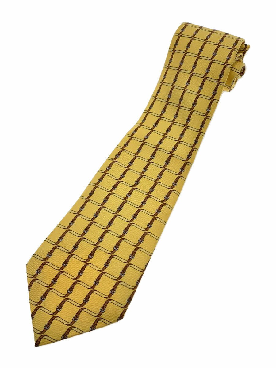 【中古】HERMES◆ネクタイ/シルク/YLW/総柄/メンズ/7009TA【服飾雑貨他】