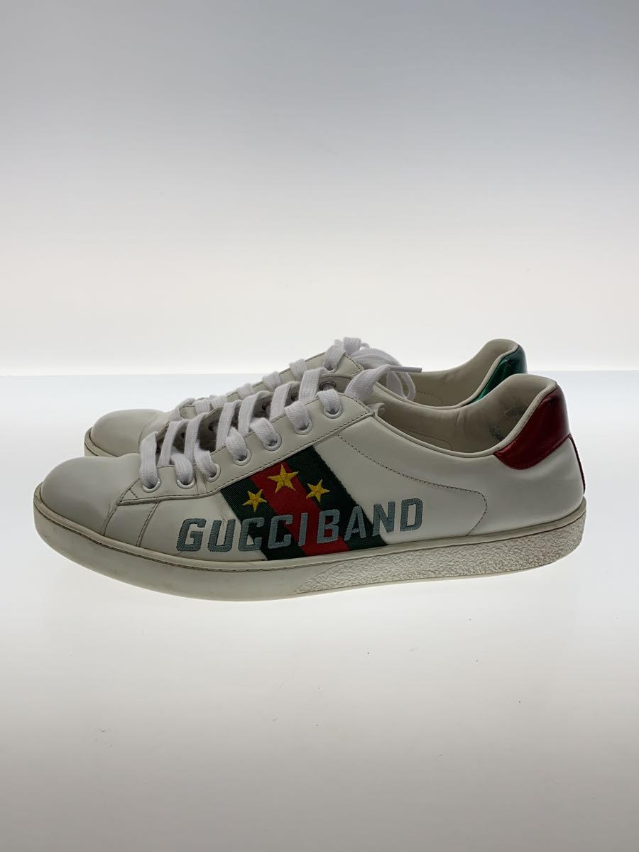 【中古】GUCCI◆ローカットスニーカー/US8/WHT/レザー/履きジワ有/中敷き汚れ有【シューズ】