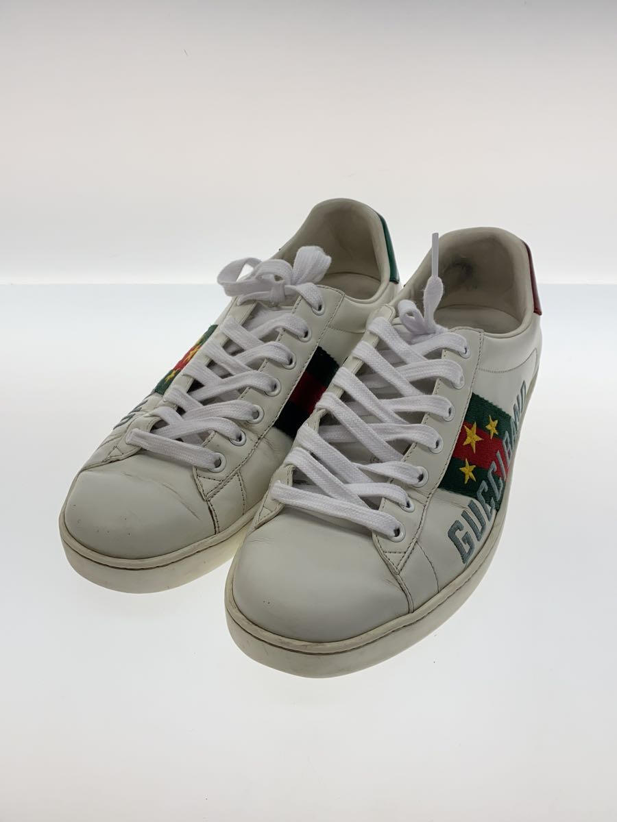 【中古】GUCCI◆ローカットスニーカー/US8/WHT/レザー/履きジワ有/中敷き汚れ有【シューズ】