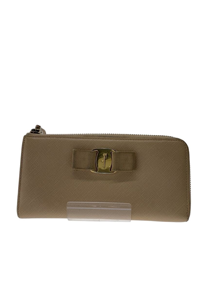 【中古】Salvatore Ferragamo◆長財布/レザー/BEG/無地/レディース【服飾雑貨他】