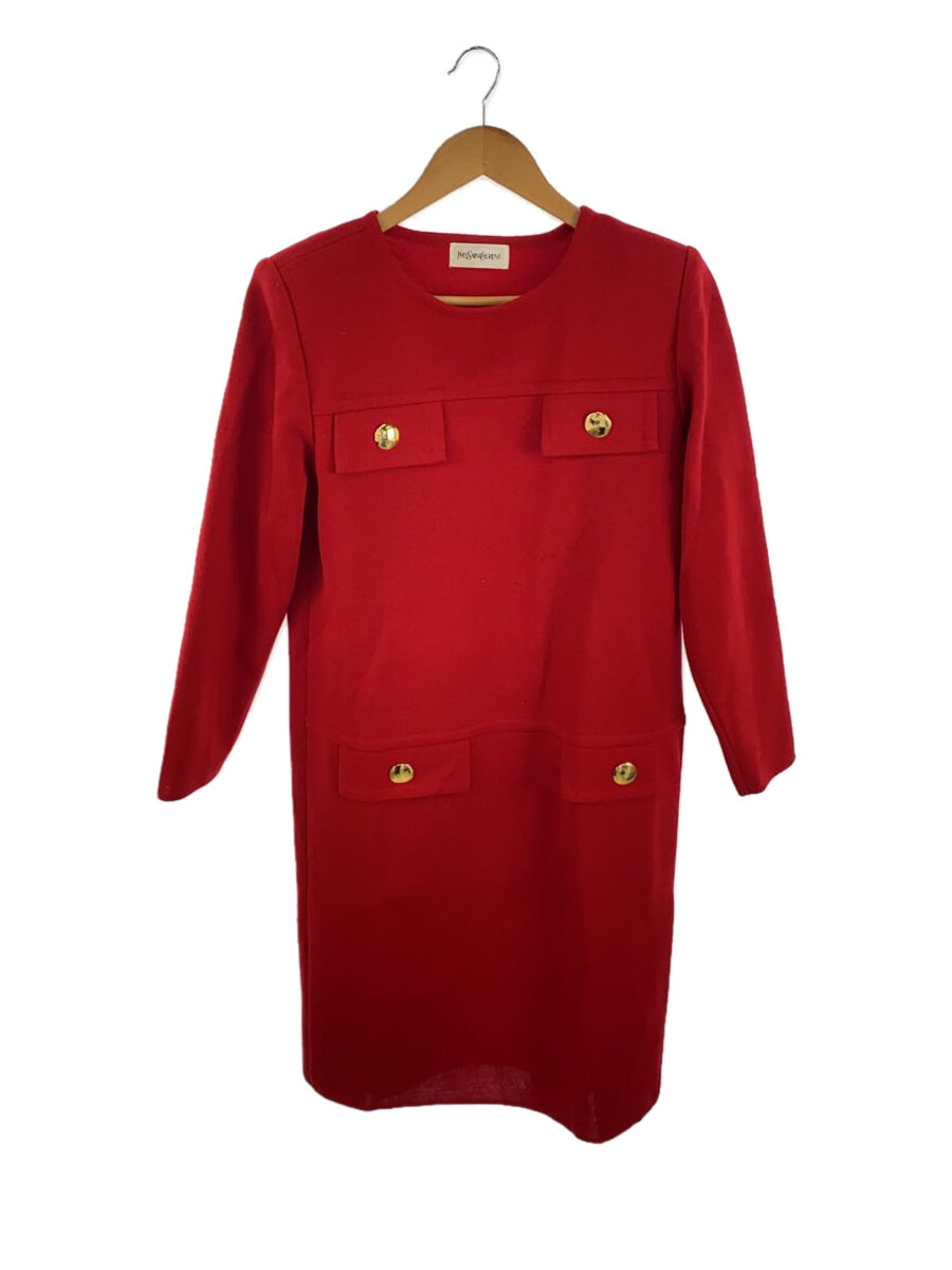 【中古】YVES SAINT LAURENT◆長袖ワンピース/M/ウール/RED/無地【レディースウェア】
